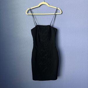 H&M Black Mini Dress Bodycon LBD Spaghetti Strap / Strapless 4 Ornate Design